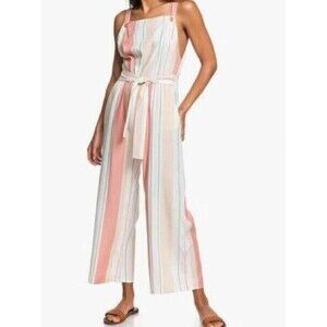 NWT Roxy Juniors Strappy Jumpsuit Medium From The Clouds Striped Multicolor M